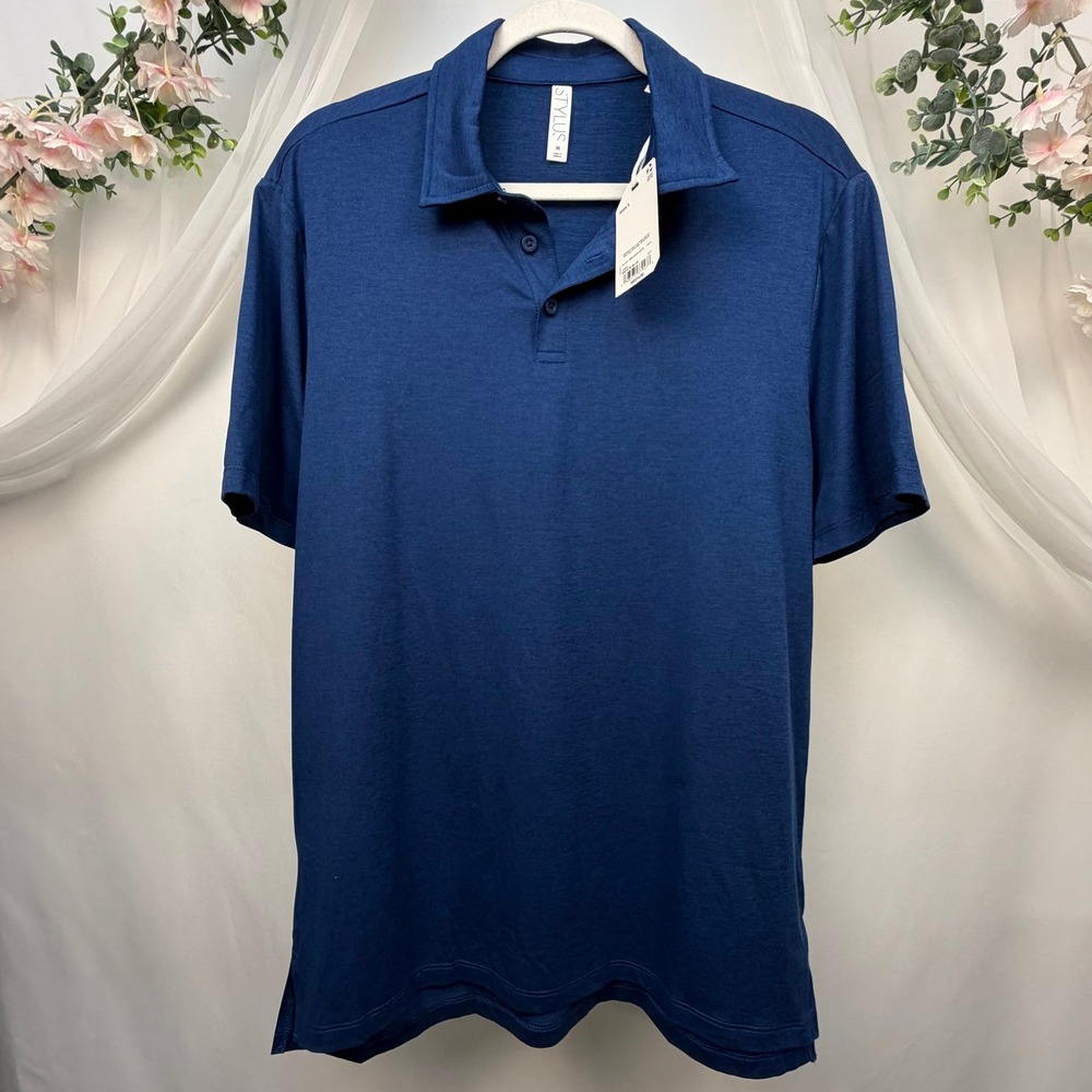 Stylus Mens Estate Blue Short Sleeve Polo Shirt Stretch Size Medium NEW